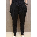 Men's Trendy Personalized Pleated Design Solid Color Black Casual Harem Pants