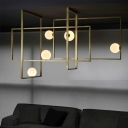 Traverse Flush Mount Chandelier Creative Modern Milky Ball Glass 5-Bulb Living Room Semi Flush Ceiling Light in Gold
