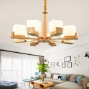 Wooden Sputnik Chandelier Lighting Contemporary 3/5/8 Lights Ceiling Hang Lamp with Cubic Acrylic Shade