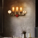 3 Lights Plumbing Pipe Wall Lamp Industrial Bronze Iron Wall Light Kit with Valve and Gauge