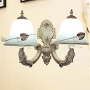 White 2-Bulb Wall Mounted Light Traditional Opaline Glass Carillon Wall Lamp Sconce with Curved Arm