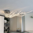 Flowing Line Art Semi Flush Novelty Modern Aluminum Chrome LED Ceiling Mounted Light in Warm/White Light