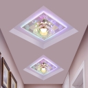 Square Small Corridor Ceiling Light Crystal Modern Style LED Flush Mount Recessed Lighting in Chrome, Warm/White/Pink Light