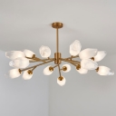Post-Modern Flower Bud Chandelier Frosted Glass 12/15 Bulbs Parlor Suspended Lighting Fixture in Gold