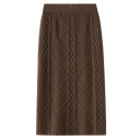 Womens Skirt Chic Cable Rhombus Knit Thick Midi High Elastic Waist Bodycon Skirt