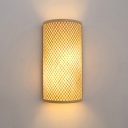 Half-Cylinder Corridor Flush Wall Sconce Hand-Twisted Bamboo Single Asian Style Wall Mount Lamp in Beige
