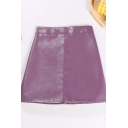 Creative Womens Skirt Plain Zipper down Anti-Emptied PU Leather A-Line High Rise Mini Skirt