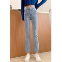 Casual Women's Flare Jeans High Waist Button Fly Hem Slit Fitted Ankle Length Jeans