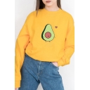 Trendy Women's Sweatshirt Fruit Avocado Pattern Crew Neck Long-sleeved Regular Fitted Hoodie