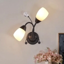 Black 2 Bulbs Wall Light Sconce Rustic Cream Glass Tulip Wall Mounted Lamp with/without Crystal Deco