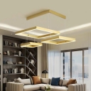 Square Frame Suspended Lighting Fixture Creative Modern Metal 3-Bulb Gold/Coffee Chandelier in Warm/White Light