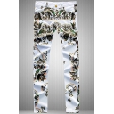 Chinese Style Tribal Floral Printed Mens White Casual Jeans