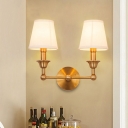 1/2-Light Candle Sconce Lamp Traditional Gold Metallic Wall Light Fixture with Conical Fabric Shade