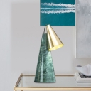 Cone Night Table Light Postmodern Marble 1 Bulb Green/White and Gold Nightstand Lamp for Living Room