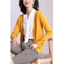 Leisure Women's Cardigan Solid Color Button-down Ribbed Trim Long-sleeved Regular Fitted Cardigan