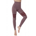 Elegant Womens Yoga Leggings Contrast Panel Space Dye Stripe Pattern Butt Lift High Waist Ankle Length Skinny Leggings