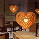 Beige Concentric Heart Drop Pendant Romantic Modern 1 Head Wood Hanging Ceiling Light