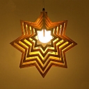 Carved Wooden Star Drop Pendant Creative Modern 1-Light Beige Down Lighting over Table