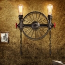 Metallic Water Pipe Wall Light Kit Loft Style 2/4-Bulb Corridor Sconce Lighting with Wheel and Chain in Bronze