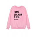 Stylish Mens Sweatshirt Letter Larry Stylinson Is Real Deal with It Pattern Crew Neck Long-sleeved Relaxed Fit Sweatshirt