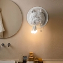 Black/White Bulldog Flush Wall Sconce Artistic 3-Light Plastic Wall Mounted Lamp with Bare Bulb Design