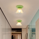 Flower Mini Corridor Flush Light Countryside Opaline Glass 1-Light Pink/White/Green Semi Flush Mount Ceiling Lamp