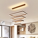 2/3/4 Layers Rectangle Living Room Pendant Aluminum Minimalistic LED Chandelier Lamp in Brown, Warm/White Light