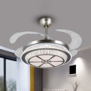 2-Layer Crystal Embedded Pendant Fan Lamp Contemporary 19