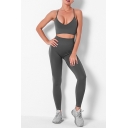 Casual Womens Yoga Co-ords Solid Color Scoop Neck Criss Cross Sleeveless Slim Fitted Tank Top with High Waist Skinny Pants Set