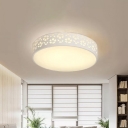 Iron Drum Shaped LED Flush Light Simple White Flower-Cutouts Close to Ceiling Lamp in White/3 Color Light, 15