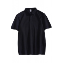 Mens Polo Shirt Simple Solid Color Turn-down Collar Button Detail Short Sleeve Relaxed Fit Polo Shirt
