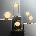 Opal Glass Moon Night Light Post-Modern Single Bulb Table Lighting with Gold Oblong Frame