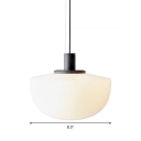 Frosted White Glass Half-Globe Pendant Minimalistic 1 Head Hanging Lamp Kit in Black over Dining Table