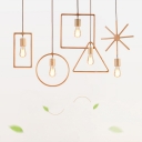 Wood Triangle/Flower/Square Pendant Light Minimalist 1-Light Beige Hanging Lamp with Open Bulb Design
