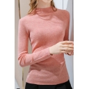 Creative Womens Bottoming T-Shirt Solid Color Slim Fitted Mock Neck Long Sleeve Wool Sweater
