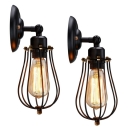 Bulb-Shaped Cage Bedside Wall Light Farmhouse Iron Single Black Wall Mounted Lamp with Swivel Joint
