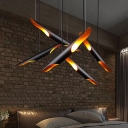 Artistic 2 Bulbs Suspension Lamp Black and Gold Inner Plane Shaped Tube Pendant Light with Metal Shade