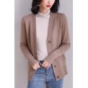 Fancy Women's Cardigan Solid Color Ribbed Trim Button Closure Side Pocket Long-sleeved Relaxed Fit Cardigan