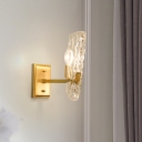 Minimalist Shaded Wall Sconce Clear Dimpled Glass 1 Bulb Living Room Wall Mount Lamp in Gold