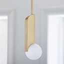Gold Comma Pendant Light Fixture Simplicity 1/3-Head Opal Ball Glass Hanging Lamp Kit