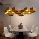 Brown Honeycomb Hanging Chandelier Nordic 6 Heads Wooden Pendant Light Fixture over Table