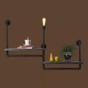 1-Light Iron Wall Lamp Factory Black Pipe Bracket Dining Room Wall Mount Light with Shelf