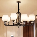 Retro Dome Shade Chandelier Lighting 6-Light Opal Frosted Glass Ceiling Suspension Lamp in Black