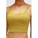 Vintage Womens Sport Cami Top Solid Color Slim Fitted Spaghetti Strap Cropped Sleeveless Camisole with Chest Pad