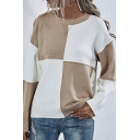 Womens Sweater Trendy Contrast Slim Fitted Crew Neck Long Drop-Sleeve Sweater