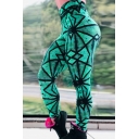 Cool Women's Leggings Geometric 3D Pattern High Rise Full Length Skinny Fitness Leggings