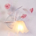 White Flower Wall Sconce Light Romantic Pastoral Frosted Glass Single Corridor Wall Lamp