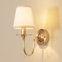 Traditional Conical Sconce Light 1 Bulb Fabric Wall Mounted Light Fixture with U-Shaped Arm in Gold