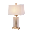 Minimalism 1 Light Table Lamp White and Brass Pagoda Nightstand Light with Fabric Shade