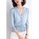 Trendy Women's Cardigan Plain Ribbed Trim Button-Fly Long Sleeves Slim Fitted Cardigan